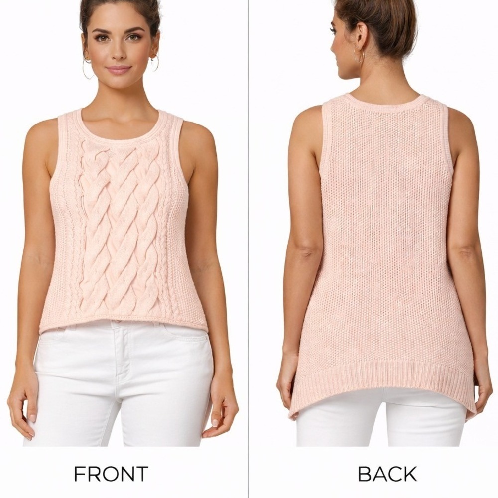 Venus Sleeveless Cable Knit Tunic XL Peach High Low Cottagecore Soft Girl Preppy